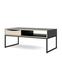 TVILUM Table basse 1 tiroir - Décor chene et noir - L 117,2 x P 60 x H 48,2 cm - STUBBE