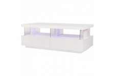 Table basse et luminaire led - Rectangulaire - Panneaux de MDF - Blanc - Style contemporain - L120 x P60 x H45 cm - BLUE LIGHT