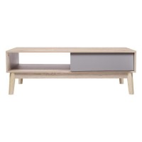 Table basse avec 1 tiroir - Chene et Blanc avec motifs - Scandinave - L 120 x l 60 x H 40 cm - NEW SOFIA