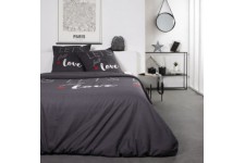 TODAY Parure de lit Coton Love - 2 personnes - 240 x 260 cm - Imprimé Gris