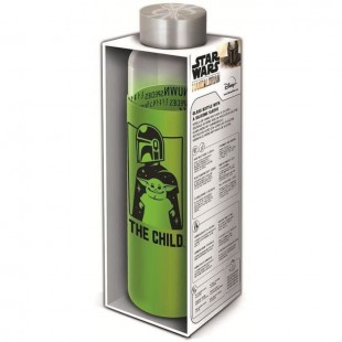 STOR - Star Wars : The Mandalorian - Bouteille en verre avec manchon Silicone - Réutilisable - 585 ml
