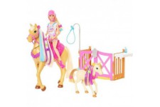 Barbie - Coffret toilettage chevaux avec Poupée Barbie, 2 Chevaux et + de 20 Accessoires - Accessoire Poupée Mannequin - Des 3 a