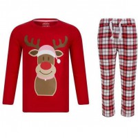 MERRY CHRISTMAS T-Shirt + Pantalon de Pyjama de Noël Rennes Rouge/Blanc Enfant