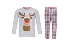 MERRY CHRISTMAS T-Shirt + Pantalon de Pyjama de Noël Rennes Gris/Rose/Blanc Enfant