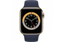Apple Watch Series 6 GPS + Cellular, APPLE 44mm Gold Stainless Steel Case avec Deep Navy bracelet connecté