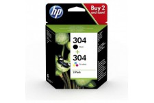 HP 304 Pack de 2 cartouches d'encre noire et trois couleurs authentiques (3JB05AE) pour DeskJet 2620/2630/3720/3730, Envy 5020/5