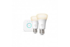 PHILIPS Hue White - Kit de démarrage ampoule LED connectée - 9,5W - E27 - Pack de 2