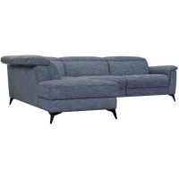 Canapé d'angle gauche avec 1 place relax électrique - Tissu bleu clair - L 292 x P 232 x H 99 cm - MELBOURNE