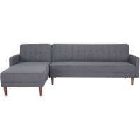 Canapé d'angle 3 places réversible - Tissu gris foncé - Pieds en bois - L 286 x P 169 x H 80 cm - IMANIA