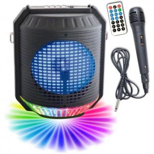 INOVALLEY HP74BTH - Enceinte lumineuse karaoké Bluetooth 20W - Lumiere LED multicolore - Port USB, Radio FM, Entrée micro, Aux-I