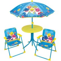 FUN HOUSE Baby Shark Salon de jardin - 1 table H.46xø46 cm, 2 chaises H.53xl.38,5xP.37,5 cm et 1 parasol H.125 x ø100 cm