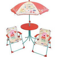 FUN HOUSE Peppa Pig Salon de jardin - 1 table H.46xø46cm, 2 chaises H.53xl.38,5xP.37,5 cm et 1 parasol H.125 x ø100 cm - Pour en