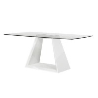 Table a manger fixe VIRGOS - Rectangulaire -Verre trempé Blanc brillant - Style contemporain - 8 personnes - L 180 x P 74 x H 10