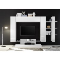 Meuble TV Mural 2 portes - Laqué Noir et Blanc - L 259 x P 42 x H 175 cm - NAPOLI