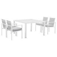 Ensemble repas de jardin encastrable 4 personnes- table 125 x 125 cm - plateau en aluminium + 4 fauteuils - Blanc & Coussins Gri