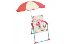 FUN HOUSE Peppa Pig Chaise pliante camping avec parasol - H.38.5 xl.38.5 x P.37.5 cm + parasol ø 65 cm - Pour enfant