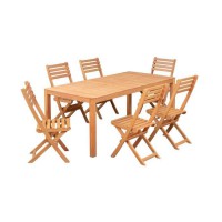 Ensemble repas de jardin 6 personnes - Eucalyptus FSC - Table 180 x 80 cm + 6 chaises pliantes