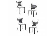 Lot de 4 chaises a manger de jardin - Style zellige - Acier thermolaqué + Textilene - 50 x 59 x 91 cm