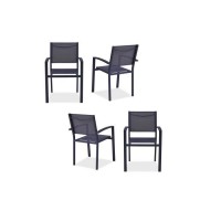 Lot de 4 fauteuils de jardin en aluminium assise textilene - 57 x 56 x 87 cm - Gris