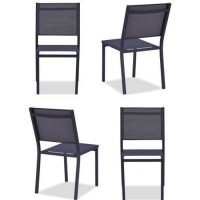 Lot de 4 chaises de jardin en aluminium assise textilene - 48 x 56 x 87 cm - Gris