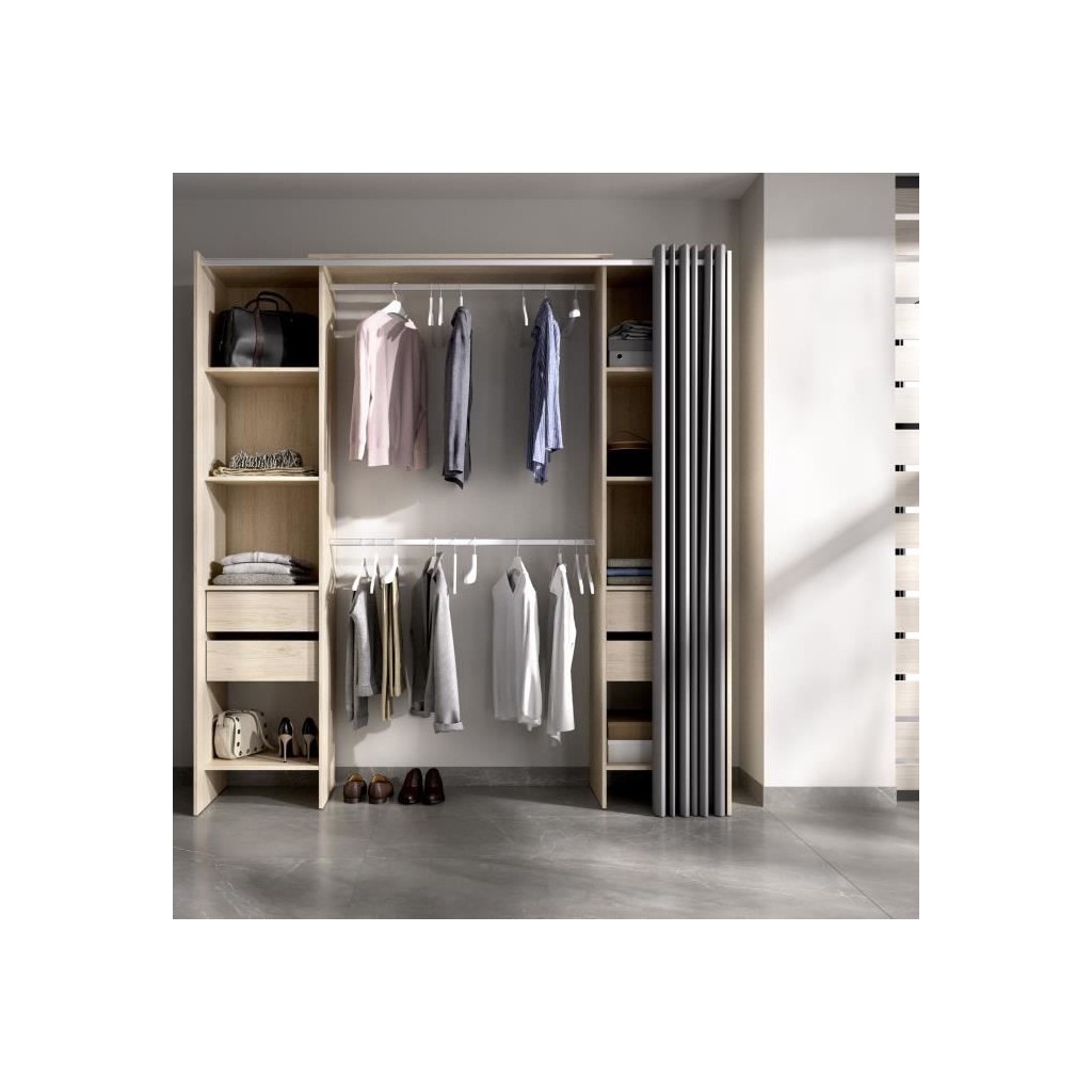 Alpexe France 432393 Dressing extensible avec rideau + 4 tiroirs Décor chene naturel L 180