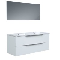 Ensemble Meuble salle de bain L 120 - Vasque + 2 tiroirs + miroir - Blanc - ZOOM