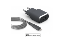 Chargeur maison rapide et intelligent 2.4A + Câble renforcé USB A/Lightning 1,2 m Gris Force Power