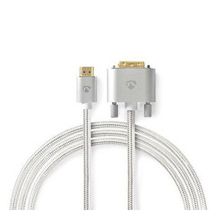 Câble HDMI™ HDMI™ Connecteur DVI-D 24 + 1 broches mâle 2560x1600 Plaqué or 2.00 m Tressé Argent