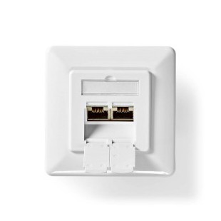 Boîte murale réseau Dans le mur 2-Port port(s) CAT6a Droit Femelle Plaqué or PVC Blanc