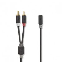 Câble audio stéréo 2x RCA Male 3.5 mm Femelle Plaqué or 1.00 m Rond Anthracite