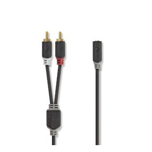 Câble audio stéréo 2x RCA Male 3.5 mm Femelle Plaqué or 1.00 m Rond Anthracite