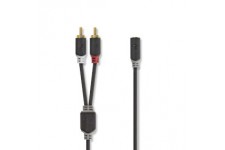 Câble audio stéréo 2x RCA Male 3.5 mm Femelle Plaqué or 1.00 m Rond Anthracite