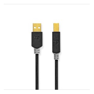 Câble USB USB 2.0 USB-A Mâle USB-B Mâle 480 Mbps Plaqué or 1.00 m Rond PVC Anthracite