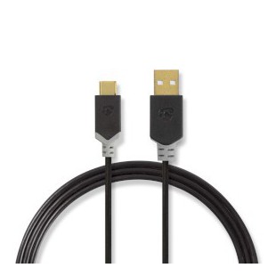 Câble USB USB 2.0 USB-A Mâle USB-C™ Mâle 480 Mbps Plaqué or 2.00 m Rond PVC Anthracite
