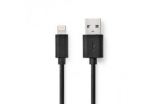 Lightning Câble USB 2.0 Apple Lightning à 8 broches USB-A Mâle 480 Mbps Plaqué nickel 2.00 m Rond PVC Noir