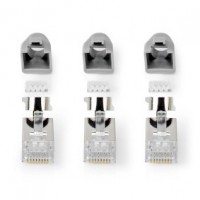 Connecteur RJ45 RJ45 Pass Through FTP solide/toroné CAT7 Droit Plaqué or 10 pièces PVC Gris