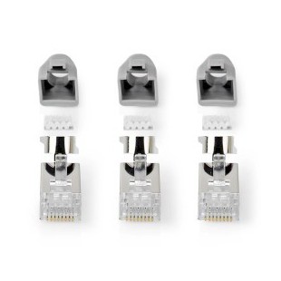 Connecteur RJ45 RJ45 Pass Through FTP solide/toroné CAT7 Droit Plaqué or 10 pièces PVC Gris