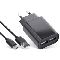 Inline® USB Duo + Set, Adaptateur d'alimentation 2 Port + Câble USB Type-C, 100-240VAC à 5V / 2.1A noir