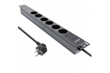 Stand de socket Inline® 19 ", contact de protection à 6 voies, sans commutateur, 2m, noir
