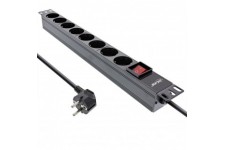 Stand de socket Inline® 19 ", contact protecteur à 9 voies, avec commutateur, 2m, noir