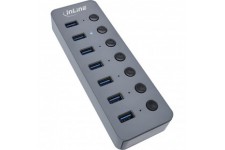HUB INLINE® USB 3.2 Gen.1, 7 ports, avec commutateur, aluminium, gris, avec unité d'alimentation