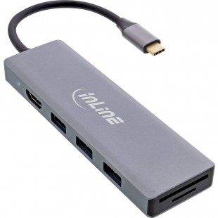 INLINE® USB 3.2 Type-C Multi Hub (3x USB-A 5 Go / s + USB Type-C (PD 100W), lecteur de carte, HDMI 4K @ 30Hz), OTG, Logement en 