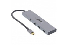 HUB INLINE® USB 3.2 Gen.2, USB Type-C à 4 Port Type-C (1 Port Port jusqu'à 100W), OTG, boîtier en aluminium, gris, sans unité d'