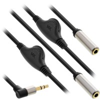 INLINE® Slim Audio Y-Cable 3,5 mm M incliné à 2x F, avec contrôle de volume 0,25 m