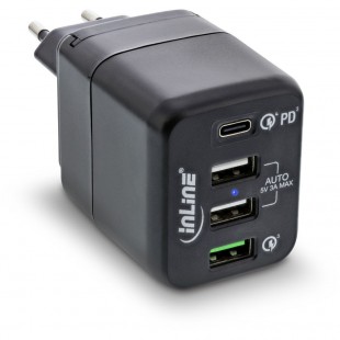 Alimentation USB Inline®, chargeur à 4 ports, USB-C PD + QC4 / QC3, 45W, noir