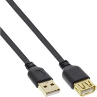 Câble plat USB 2.0 Inline® Type d'un mâle à une femelle noire plaquée à l'or 1,5 m