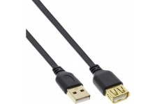Câble plat USB 2.0 Inline® Type d'un mâle à une femelle noire plaquée à l'or 1,5 m