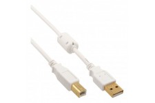 Câble USB 2.0 Inline® Type d'un mâle mâle B plaqué or avec un starter de ferrite blanc 1,5 m