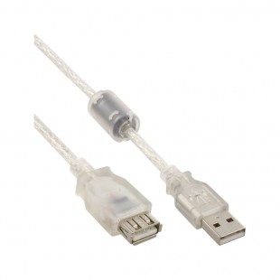Câble d'extension USB 2.0 Inline® Type transparent un mâle à femelle avec un étranglement de ferrite 1,8 m