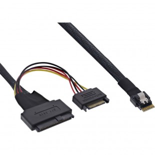 Câble INLINE® Slim SAS, SFF-8654 à U.2 SFF-8639 + SATA Power, 24 Go / s, 0,5 m